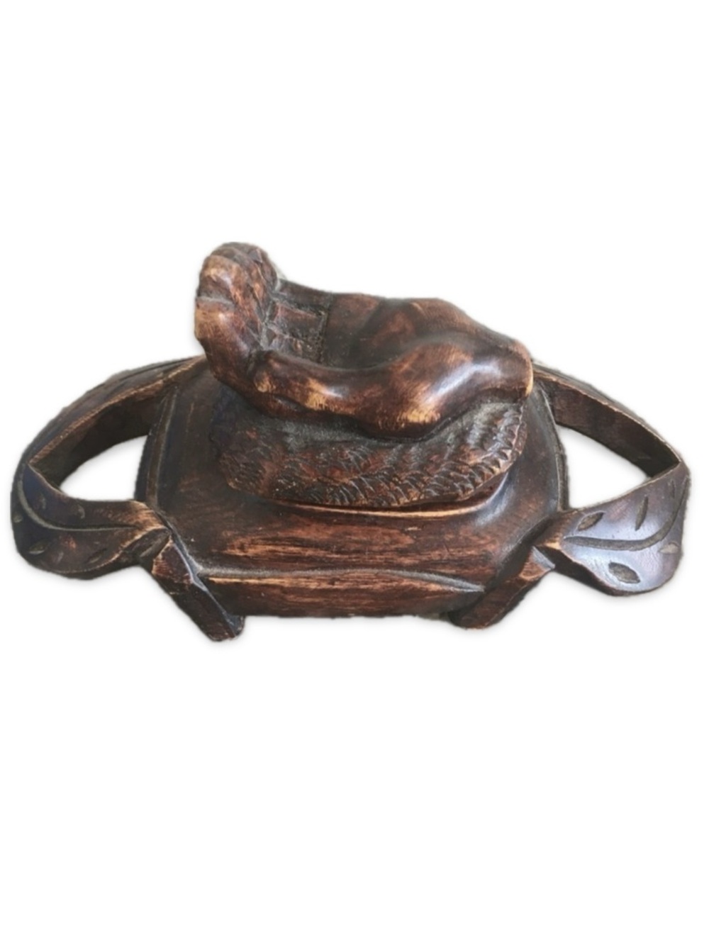 Vintage South African Hand Carved Wooden Generosity Trinket Box Open Hand